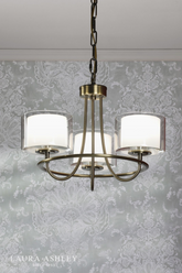 Laura Ashley Southwell 3 Light Armed Pendant Antique Brass and Opal Glass